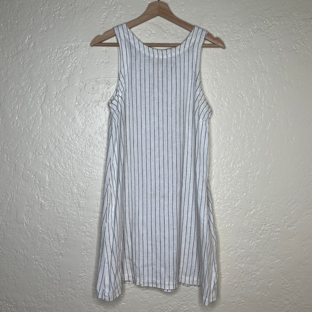 A New Day Womens White Black Striped Linen Blend Sleeveless Shift Dress Small